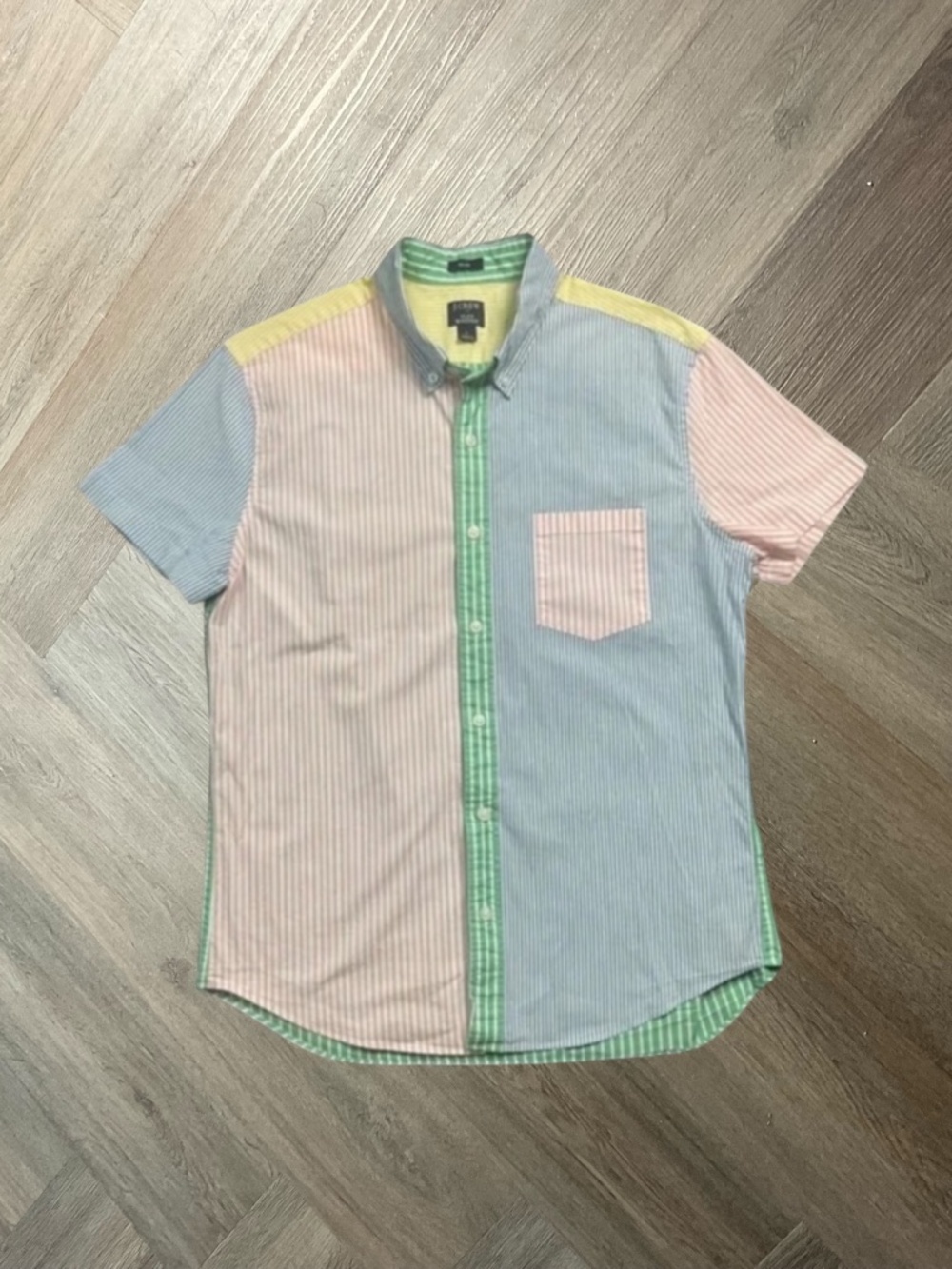 J.Crew Slim Flex Shirt Mens Large Colorblock Stripe Short Sleeve Button Down